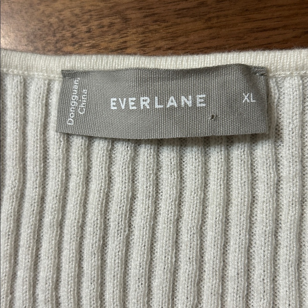 Everlane Cream Double Tie-Front Ribbed Cardigan Size XL Wool Cotton - Picture 3 of 7